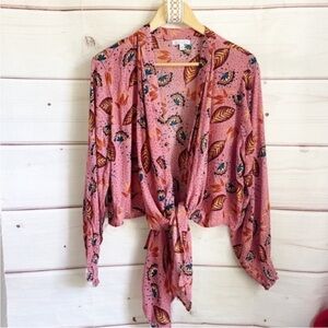 Patrons of Peace Pink Floral Tie-Front Blouse